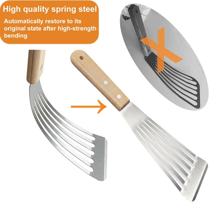 Fish Spatula Stainless Steel - Professional Slotted spatula with Premium Wood Handle Delicate Fish Turner for Burgers & Pancakes | Chef's Choice for Grilling & Cooking (1)