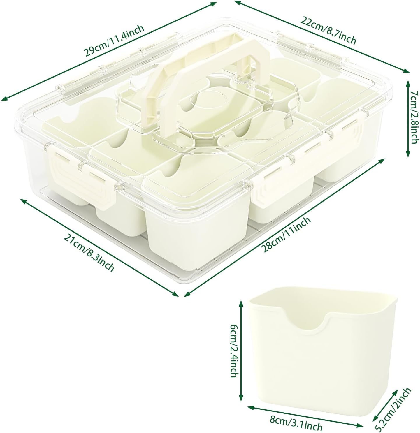 REBECAT Divided Serving Tray with Lid and Handles 9 Compartments Snack Box Container Charcuterie Organizer Snackle Box Container for Candy,Nuts，Fruits,Snacks,2 Pack,Beige
