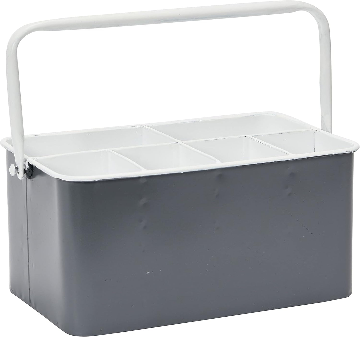 Creative Co-Op Farmhouse Metal Storage Caddy with 6 Compartments and Handle, Distressed Blue and White