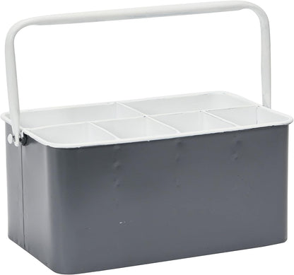 Creative Co-Op Farmhouse Metal Storage Caddy with 6 Compartments and Handle, Distressed Blue and White