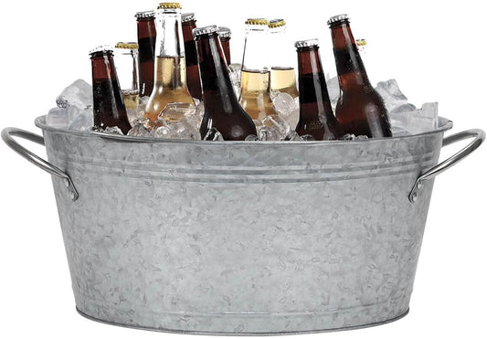 Galvanized Metal Beverage Ice Tub -Stylish Oval Ice Bucket with Handles for Party and Events, Beer Wine Champagne Whiskey Cocktail Cooler Ice Tub for Christmas and Halloween Bar
