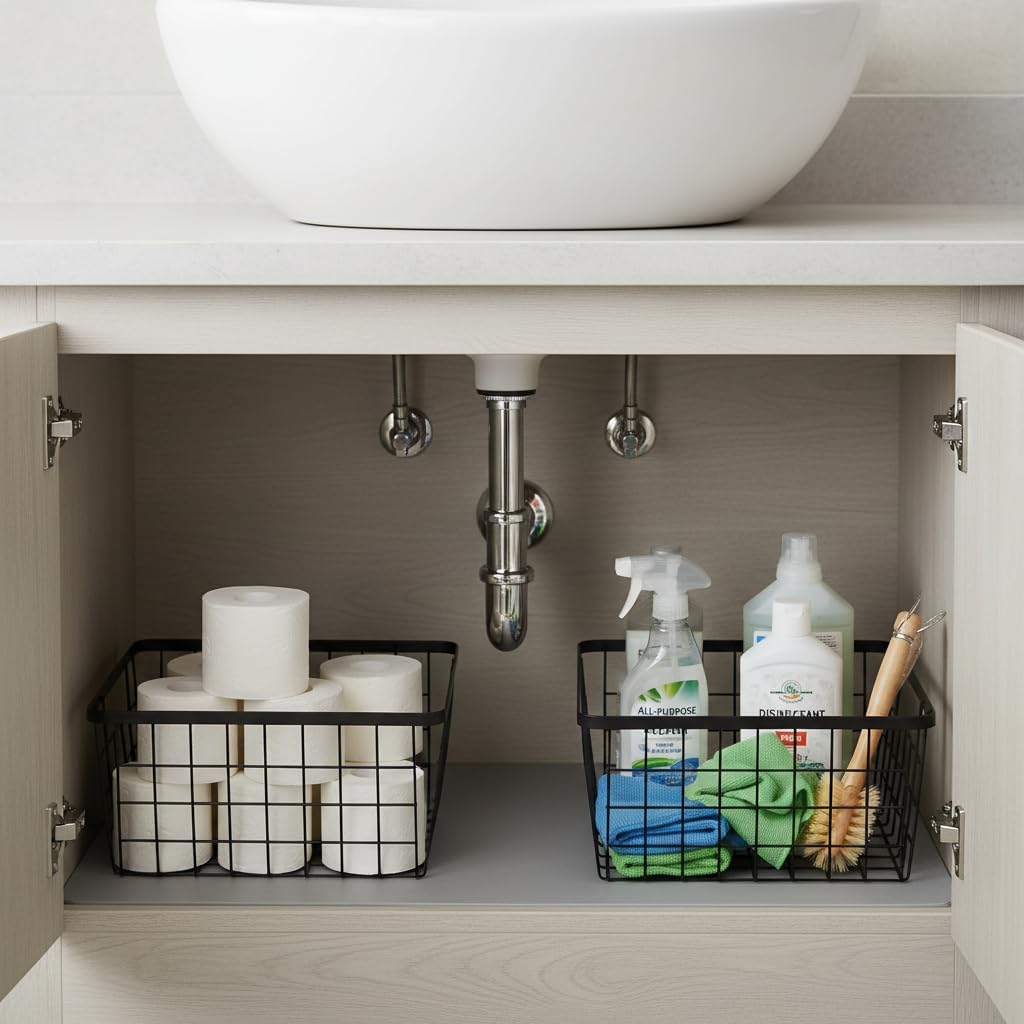 Kitchen Wire Baskets Farmhouse Decor Metal Food Storage Organizer,Household Refrigerator Bin with Built-in Handles for Cabinets, Pantry, Bathroom,2 Packs(white)