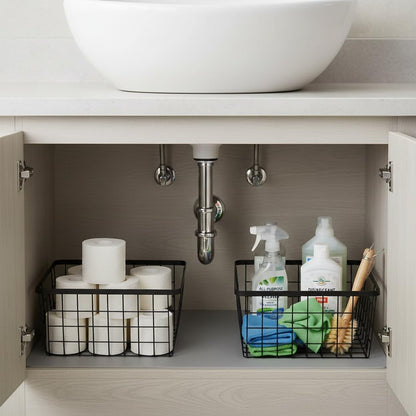 Kitchen Wire Baskets Farmhouse Decor Metal Food Storage Organizer,Household Refrigerator Bin with Built-in Handles for Cabinets, Pantry, Bathroom,2 Packs(white)