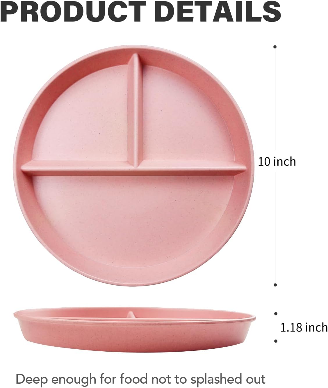 greenandlife 9 Inch 4PCS Portion Control Plates with Lids, Divided Plates for Kids Adults, Dishwasher Microwave Safe Compartment Plate, Unbreakable Lightweight Reusable Wheat Straw Plate, Earth Tone