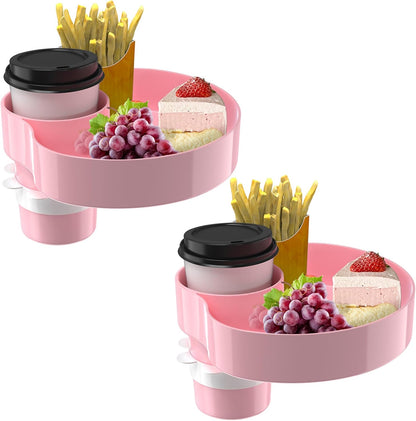 [2 Packs Blue & Pink] Kids Car Seat Tray, Travel Tray with Cup Holder for Toddler Baby, Kids Car Seat Food Snack Organizer for Road Trip, Stroller snack Organizer Travel Must Haves Toddler Must Haves