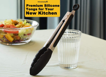 HINMAY Stainless Steel Kitchen Tongs 9-Inch Cooking Tongs, Set of 3