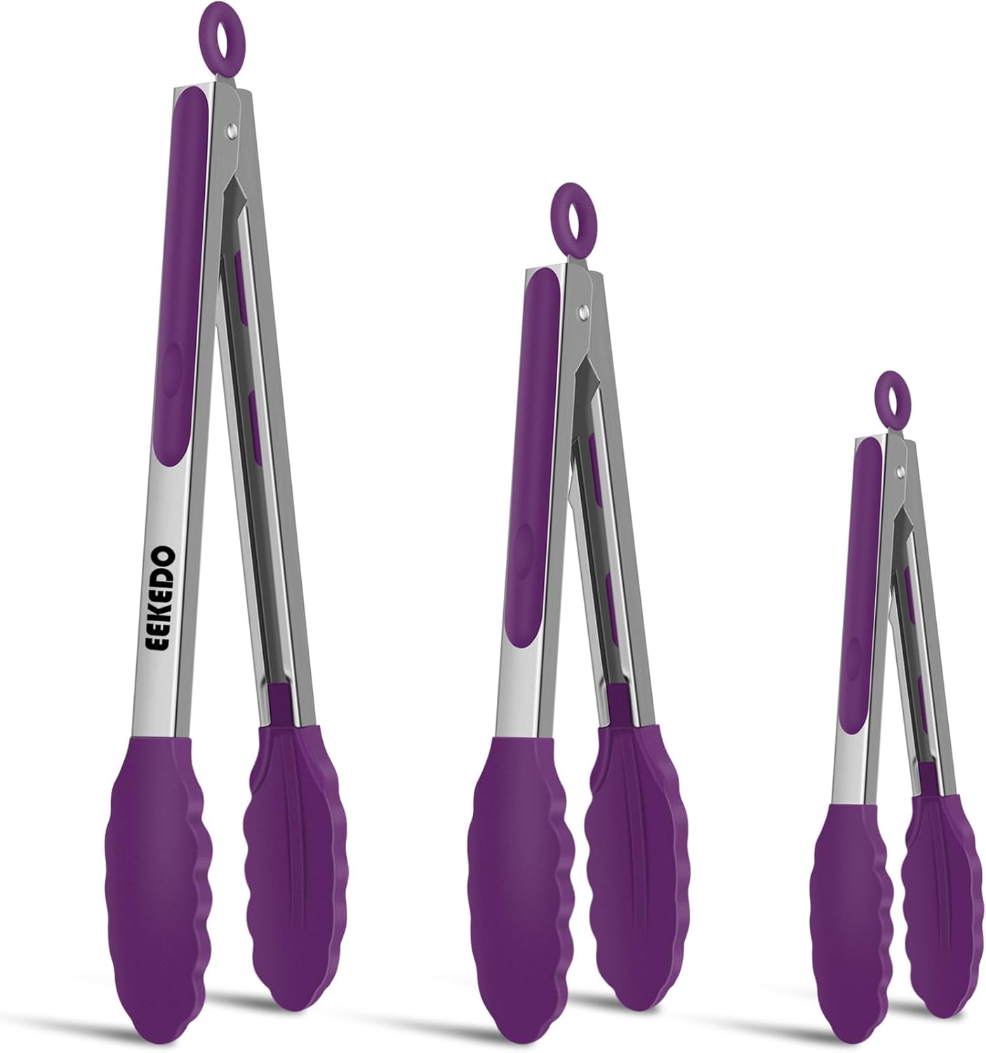 Kitchen Tongs, Stainless Steel Cooking Tongs with Silicone Tips, 600ºF High Heat-Resistant Non Scratch Locking Tongs for Cooking BBQ Grilling Air Fryer Pans, Set of 3 (7" 9" and 12") Black