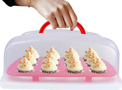 2in1 Cupcake Carrier and Cake Keeper with Lid, Rectangle Pie Carrier,Large Portable Storage Container for Storing 12 Cupcakes or 1 Large Cake (Blue)