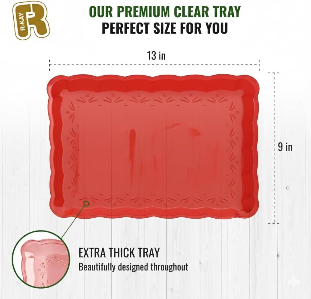 6 Pack Clear Plastic Serving Trays for Party, 9 x 13 Inch - Heavy Duty Plastic Trays for Food - Rectangular Party Serving Trays and Platters - Clear Disposable Trays
