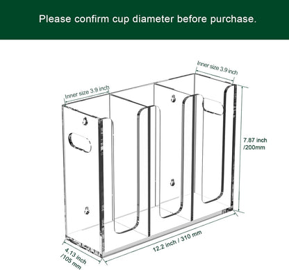Disposable Coffee Cup Dispenser with Handles, Countertop or Wall Mount Hot/Cold Drink Cup and Lid Holder - Bathroom/Kitchen/Office Acrylic Cup Lid Storage Organizer (1 Compartment, Clear)
