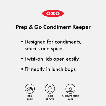 OXO Good Grips Prep & Go Snack & Dip Container, Snack Fuss-Free on the Move, Leakproof Reusable Small Meal Food Storage and Lid, Food Containers with Lids, Snack Organizer, 1.6 Cups/0.4 L