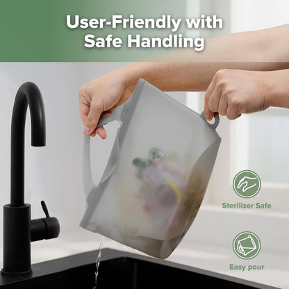 Haakaa Silicone Microwave Steamer & Steriliser Bag, 70oz/2000ml Large Capacity Reusable Steaming Bags for Baby Bottles, Breast Pump, Accessories, Pacifiers,Teethers, Great for Home&On The Go, Grey/1PC