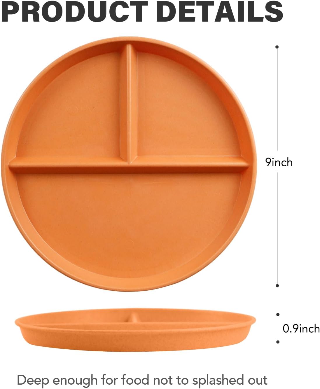 greenandlife 9 Inch 4PCS Portion Control Plates with Lids, Divided Plates for Kids Adults, Dishwasher Microwave Safe Compartment Plate, Unbreakable Lightweight Reusable Wheat Straw Plate, Earth Tone