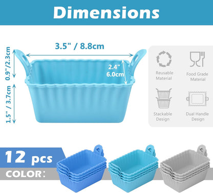 Koluti Nonstick Silicone Muffin Baking Cups Pack of 12, Reusable Cupcake Molds with Double Handle, BPA Free, Mini Round Air Fryer Cupcakes Liner, 3 Colors