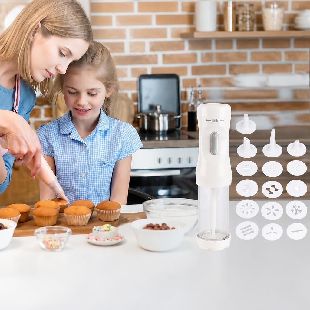 Cookie Press Set Battery Powered with 12 Discs and 4 Icing Tip
