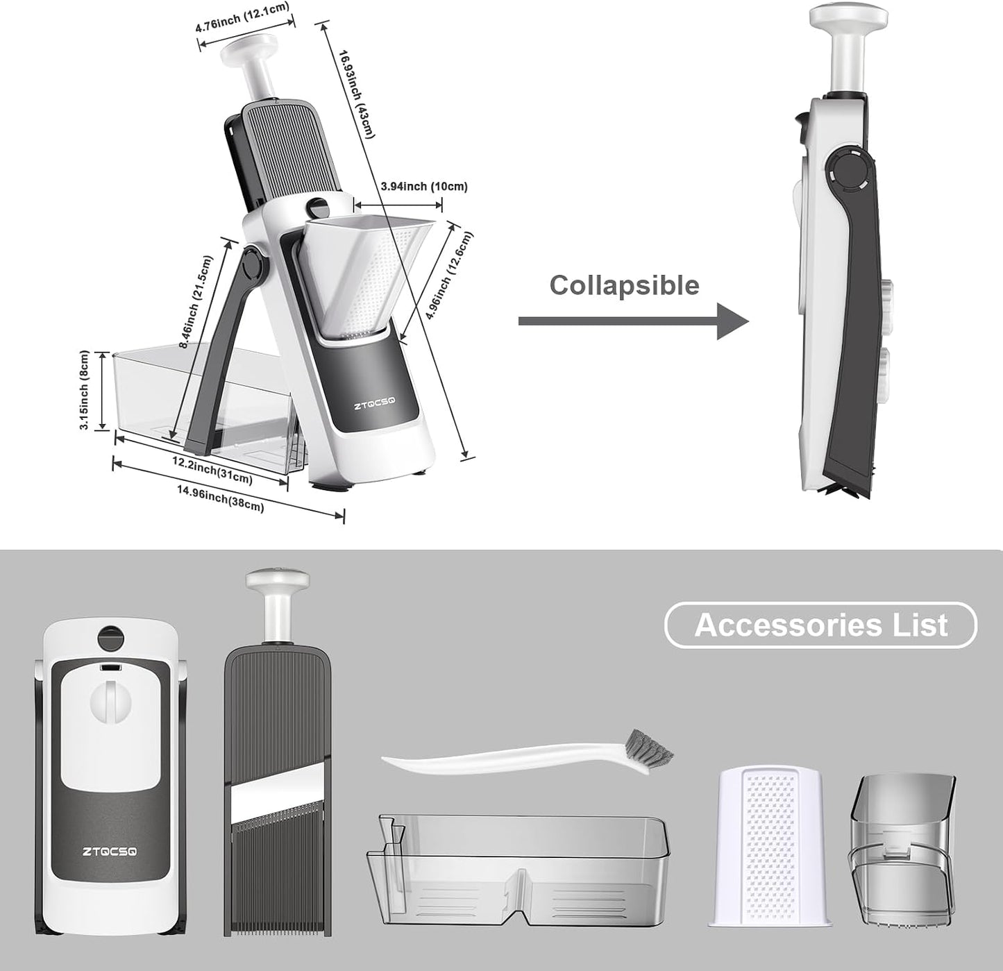 Safe Mandoline Slicer for Kitchen, Meal Prep,Potato Slicer, Adjustable/Easy to Clean/Storage, Kitchen Chopping Artifact,French Fry Cutter,Paring Knife/Cleaning Brush (only Slice, Black Knight)