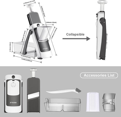 Safe Mandoline Slicer for Kitchen, Meal Prep,Potato Slicer, Adjustable/Easy to Clean/Storage, Kitchen Chopping Artifact,French Fry Cutter,Paring Knife/Cleaning Brush (only Slice, Black Knight)