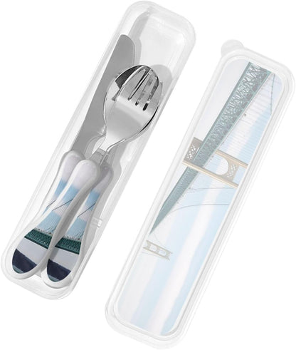 3-Piece Kids Silverware Set With Storage Case, Stainless Steel Reusable Children Safe Knife Spoon Fork Set Ocean Sea Animal Shark Children Flatware Set For Kids Lunch Box