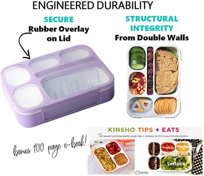 kinsho Bento Lunch-Box Set for Kids includes Snack Container | 6 and 3 Compartment Boxes Leakproof School Bentos, Meal Portion Control Containers, Boys Girls Adults, Navy Blue Large + MINI 2 Pack Set