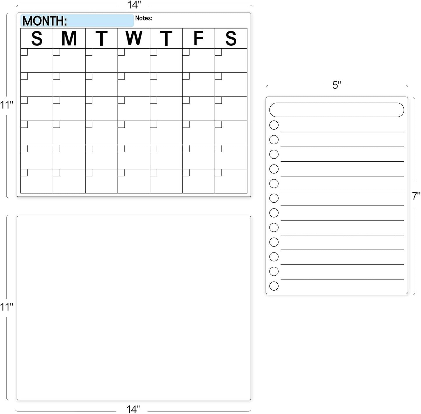 3 Pack Dry Erase Magnetic Calendar for Refrigerator - Monthly & Weekly & Daily Planner Magnet Whiteboard for Fridge Wall - Shopping, Meal/Menu, To Do List, Family Schedule Planning Board (10HB-RIZH3)