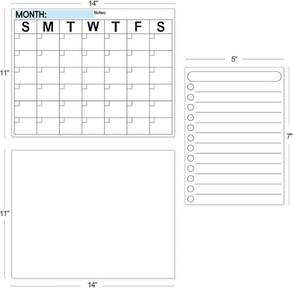 3 Pack Dry Erase Magnetic Calendar for Refrigerator - Monthly & Weekly & Daily Planner Magnet Whiteboard for Fridge Wall - Shopping, Meal/Menu, To Do List, Family Schedule Planning Board (10HB-RIZH3)
