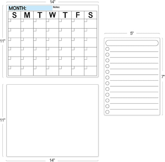 3 Pack Dry Erase Magnetic Calendar for Refrigerator - Monthly & Weekly & Daily Planner Magnet Whiteboard for Fridge Wall - Shopping, Meal/Menu, To Do List, Family Schedule Planning Board (10HB-RIZH3)
