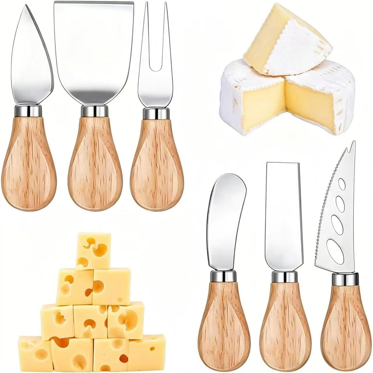 6 Pcs Cheese Knives Set with Wooden Handle, Mini Steel Stainless Cheese knife set for Charcuterie and Cheese spread, Perfect for Cheese Slicer and Butter Cutter