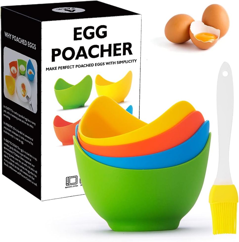 Egg Poacher Cups with Ring Standers, Set of 4, Gift Box