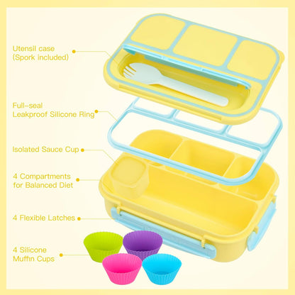 MaMix Bento Box Adult Lunch Box, Lunch Box Kids, Lunch Containers for Adults/Kids/Students,1300ML-4 Compartment Bento Box (purple)