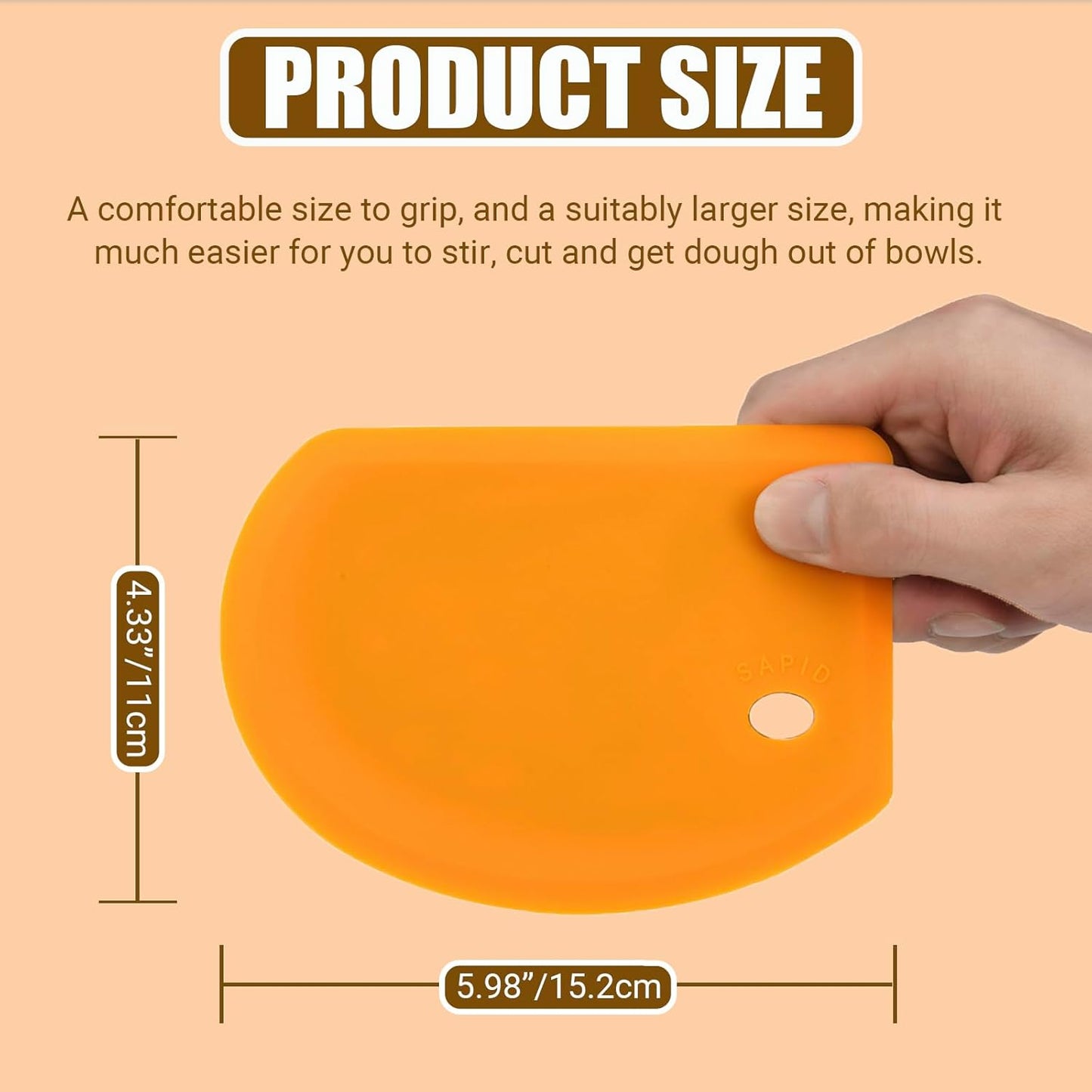 Silicone Dough Scraper with Stainless Steel Sheet, Curved Edge Flexible Bowl Scraper for Baking, Food Grade Silicone Bench Scraper for Sourdough Bread Proofing Basket, 5.98"×4.3", Dark Gray, SAPID