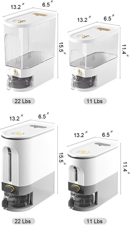 Gagee 11 Lbs Rice Dispenser, Clear | Grain Container Storage, With Lid, Measuring Cylinder, Moisture Proof, Household Cereal Dispenser Bucket