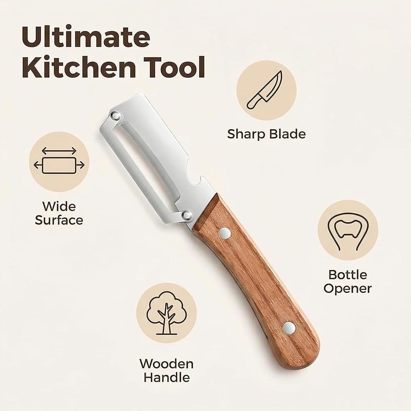 2PCS Multi-Functional Vegetable Peeler, Stainless Steel Ultra Sharp Blade with Wooden Handle, Fruit & Potato Peeler with Built-in Bottle Opener for Kitchen Use