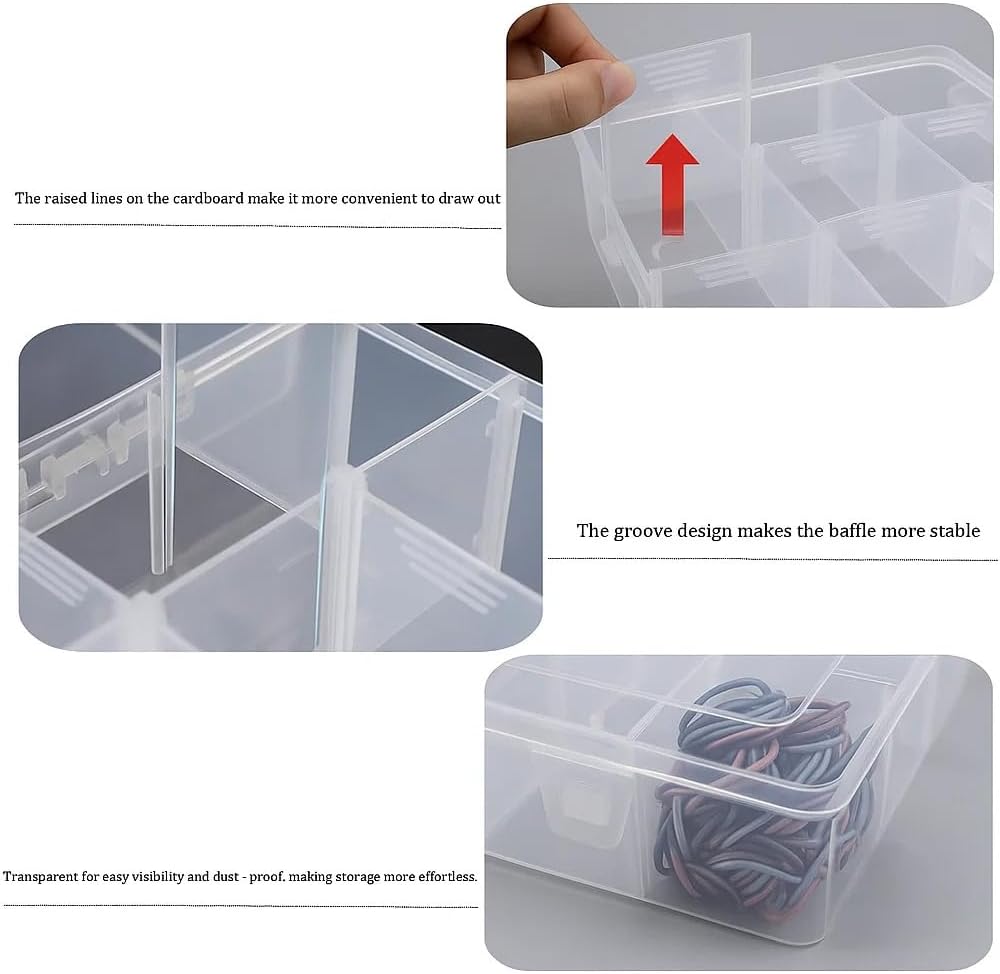 3pcs Clear Storage Small Parts Organizer Box Storage Bin With Dividers Multi Compartment for Beads Art DIY Tackle Box Organizer (10 - compartment in length)