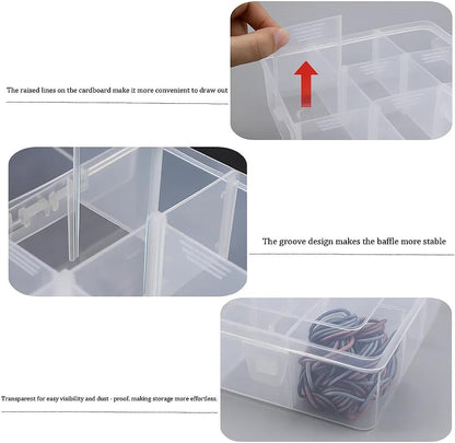 3pcs Clear Storage Small Parts Organizer Box Storage Bin With Dividers Multi Compartment for Beads Art DIY Tackle Box Organizer (10 - compartment in length)