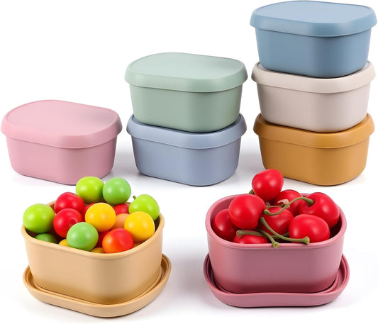 8 PCS 10 oz Silicone Snack Containers, Reusable Small Snack Container with Lids, Leak Proof Fruit Container for Lunch Food Storage Containers, Stackable for Meal Prep, Fruit, Freezer, Colorful