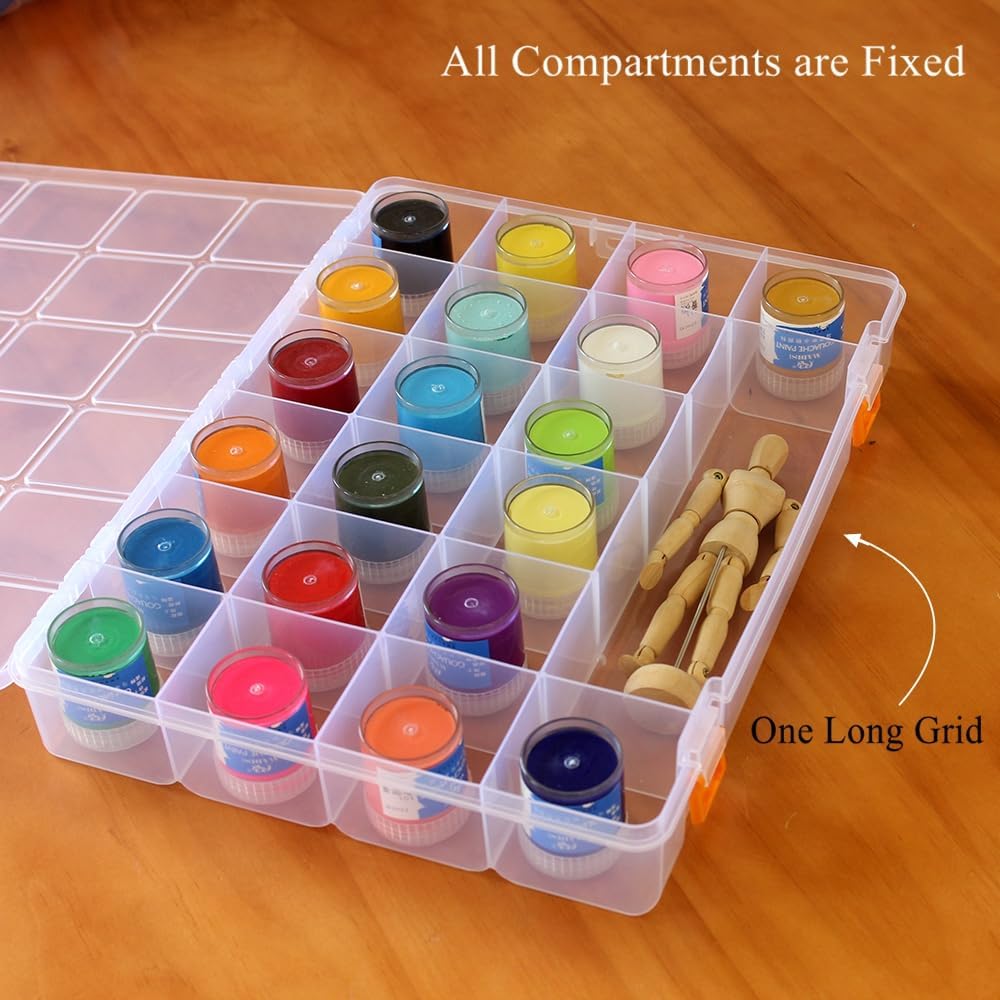 2 Pack Fixed 21 Grids Large Clear Plastic Storage Box, Transparent Organizer Container Case for Small Parts, Bead, Button, Jewelry, Diamond, Craft Supplies,Sewing Kit, DIY Accessories