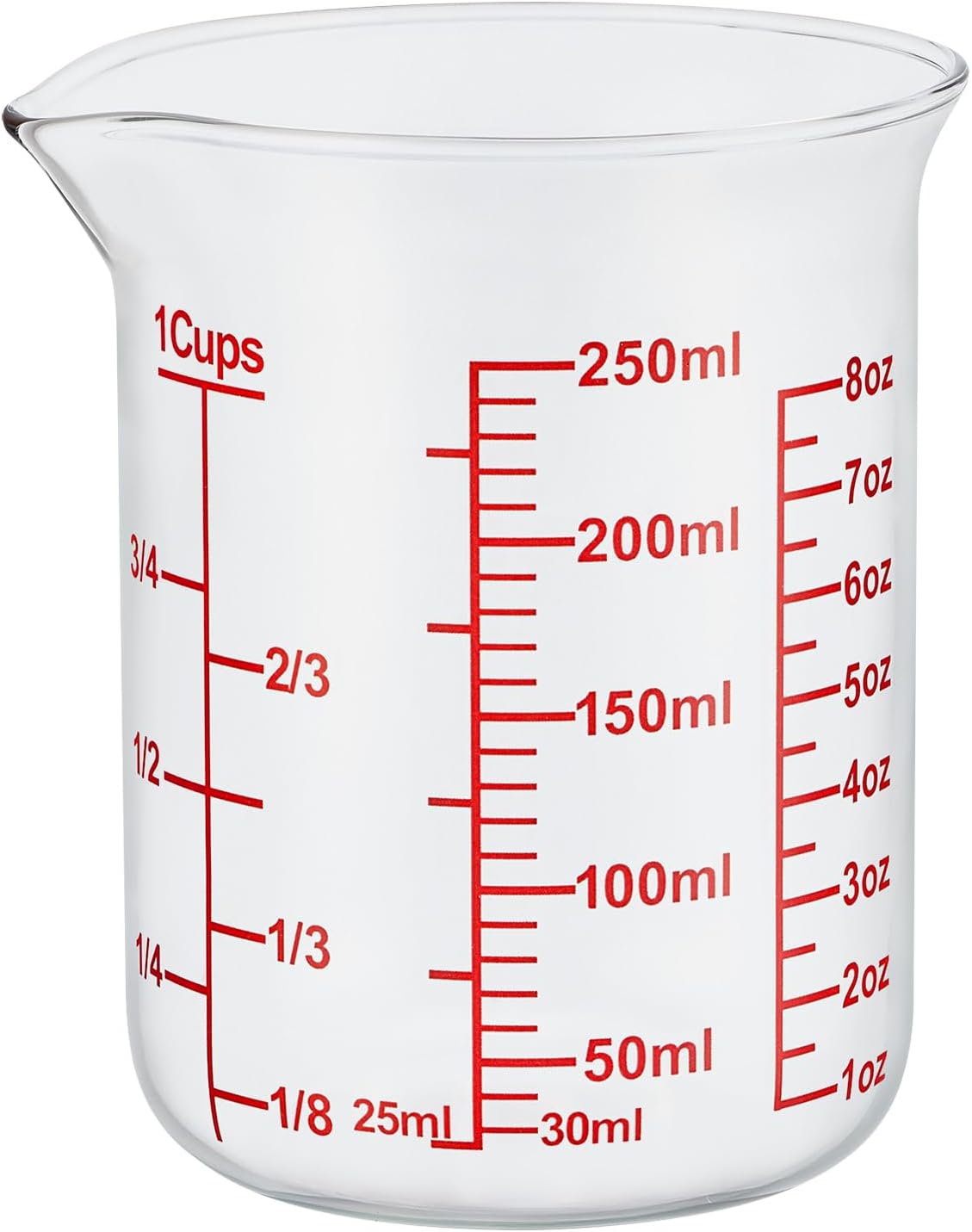 3 Piece Glass Measuring Cup Set, Includes 1/2-Cup, 1-Cup, and 2-Cup High Borosilicate Glasss Liquid Measuring Cups, Dishwasher, Freezer, Microwave, and Preheated Oven Safe, Essential Kitchen Tools
