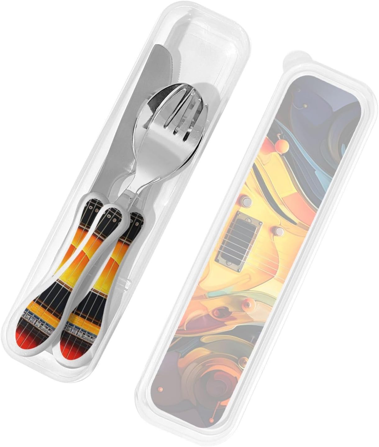 3-Piece Kids Silverware Set With Storage Case, Stainless Steel Reusable Children Safe Knife Spoon Fork Set Blue Active Girl Running Sunset Children Flatware Set For Kids Lunch Box - Colors C