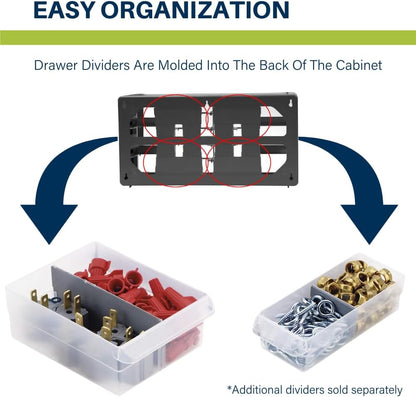 Akro-Mils 44-Drawer Plastic Drawer Storage Cabinet for Garage Organization, Bead Organizer, Building Bricks Storage, Teacher Toolbox, Makeup Organizer, 20" W x 6" D x 16" H, 10144 Black