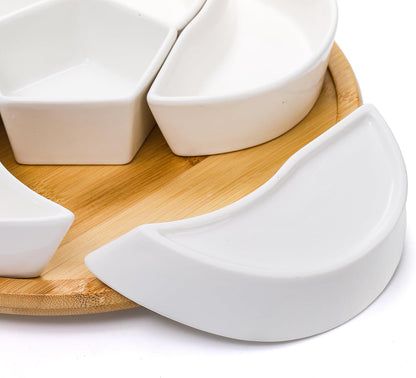 Cididu Ceramic Serving Tray Platters Lazy Susan, Rotating Divided Serving Set with 6 Removable Compartment, 11'' Appetizer Relish Dish, Snack Bowl Set for Christmas, Thanksgiving, Party, Kitchen