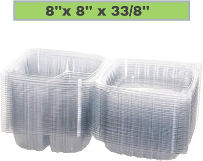 Smygoods Plastic Clamshell Food Containers, (Pack of 50-8x8x3 3/8) 3-Compartment, to go Containers, Hinged Food Container