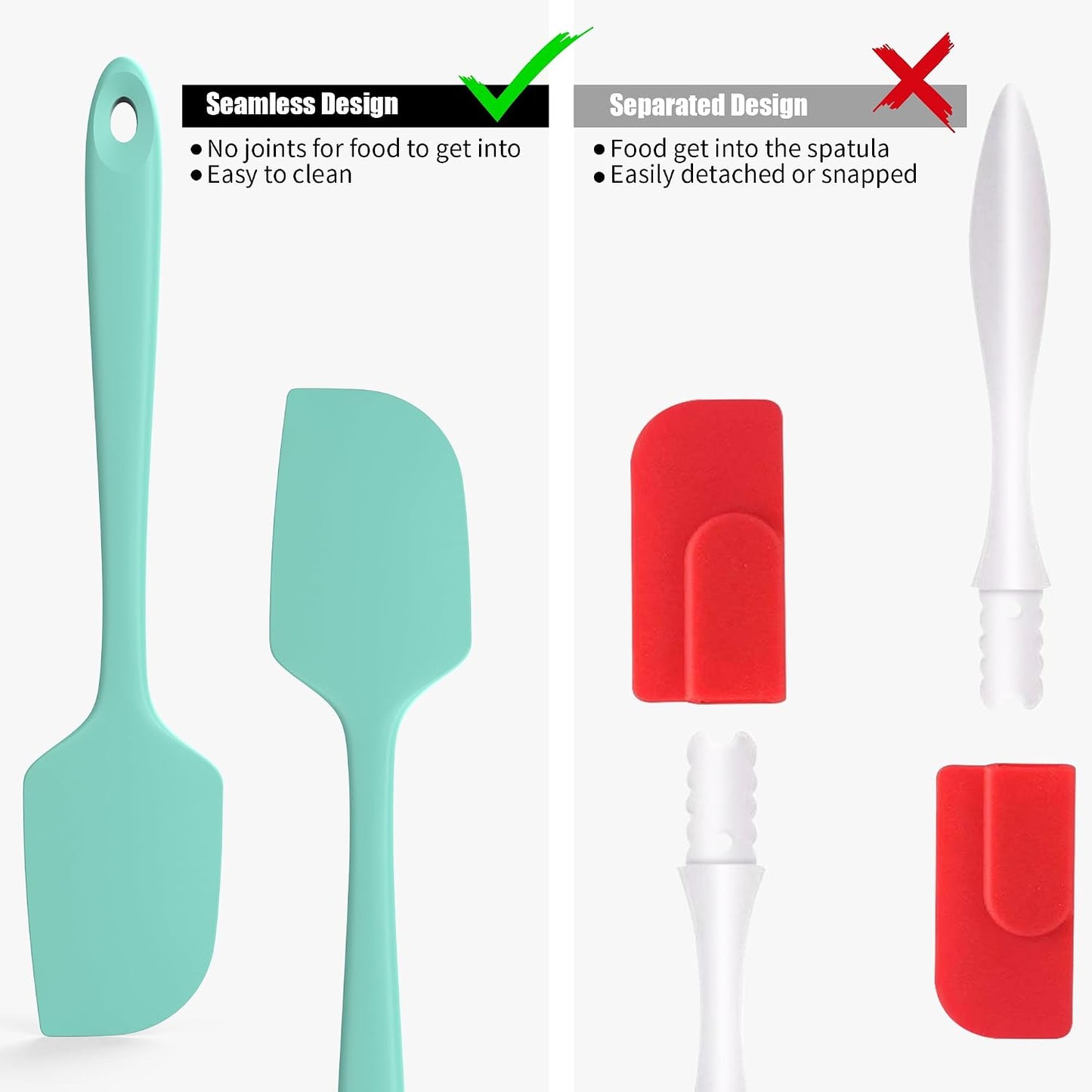 2-Piece Silicone Scraper & Spoon Spatulas: Doosu 600°F Heat Resistant Food Grade BPA Free Rubber Baking Flat Spatula Kitchen Cooking Spoonula for Mixing Scraping Folding Stirring Serving (Aqua Sky)