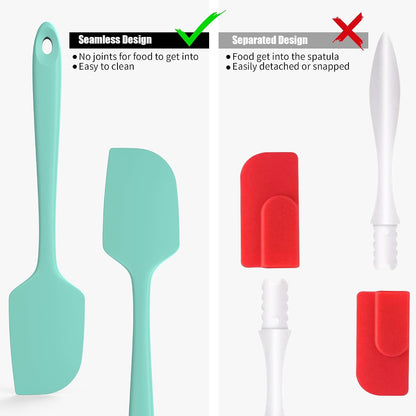 2-Piece Silicone Scraper & Spoon Spatulas: Doosu 600°F Heat Resistant Food Grade BPA Free Rubber Baking Flat Spatula Kitchen Cooking Spoonula for Mixing Scraping Folding Stirring Serving (Aqua Sky)