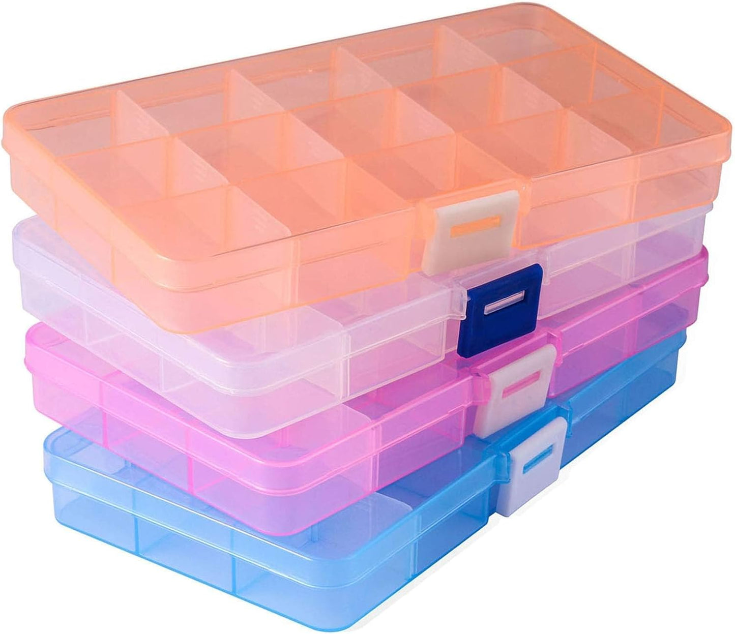 Opret 15 Grids Bead Organizer(4 Pack), Earring Organizer Box, SMALL Plastic Clear Organizing Containers with Adjustable Dividers for Crafts Jewelry Screws Small Items, Size 6.9×3.9×0.9in