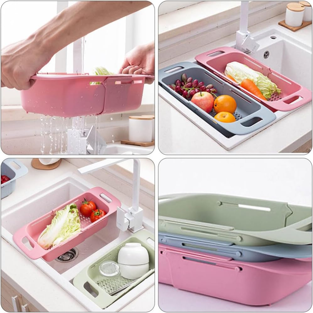 Cabilock Extendable Over The Sink Colander Fruits and Vegetables Drain Basket Expandable Dish Drying Rack Adjustable Trainer Sink Washing Basket for Kitchen