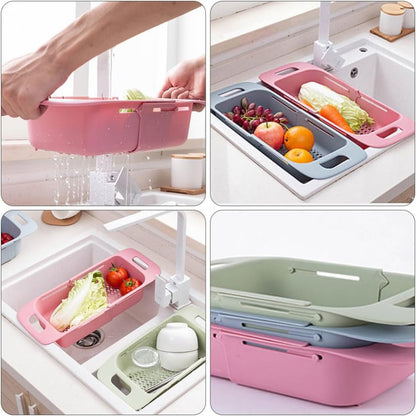 Cabilock Extendable Over The Sink Colander Fruits and Vegetables Drain Basket Expandable Dish Drying Rack Adjustable Trainer Sink Washing Basket for Kitchen