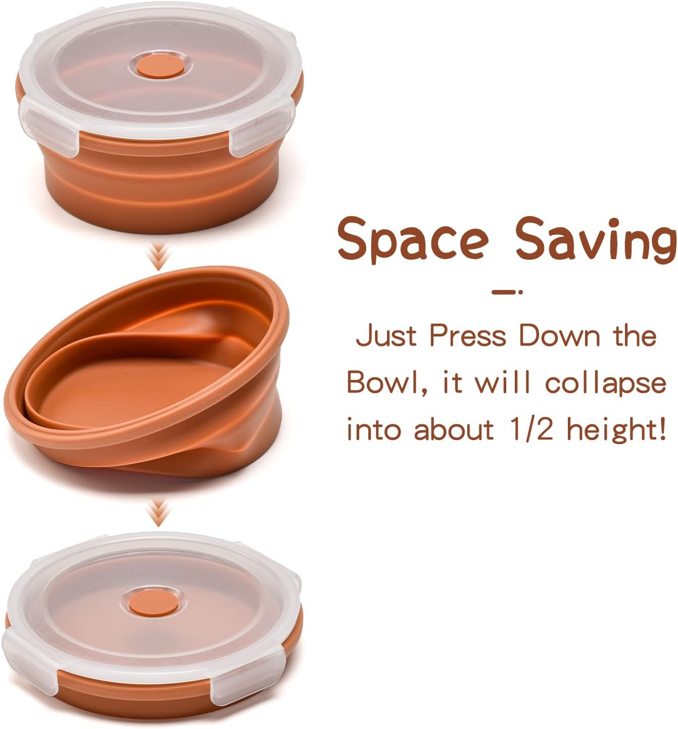 Collapsible Bowls with Lids, Reusable Silicone Food Storage Containers for Meal Prep, Camping Must Haves Accessories ， Microwave Freezer Safe Dishwasher Safe Leak Proof，Set of 4 with Lids