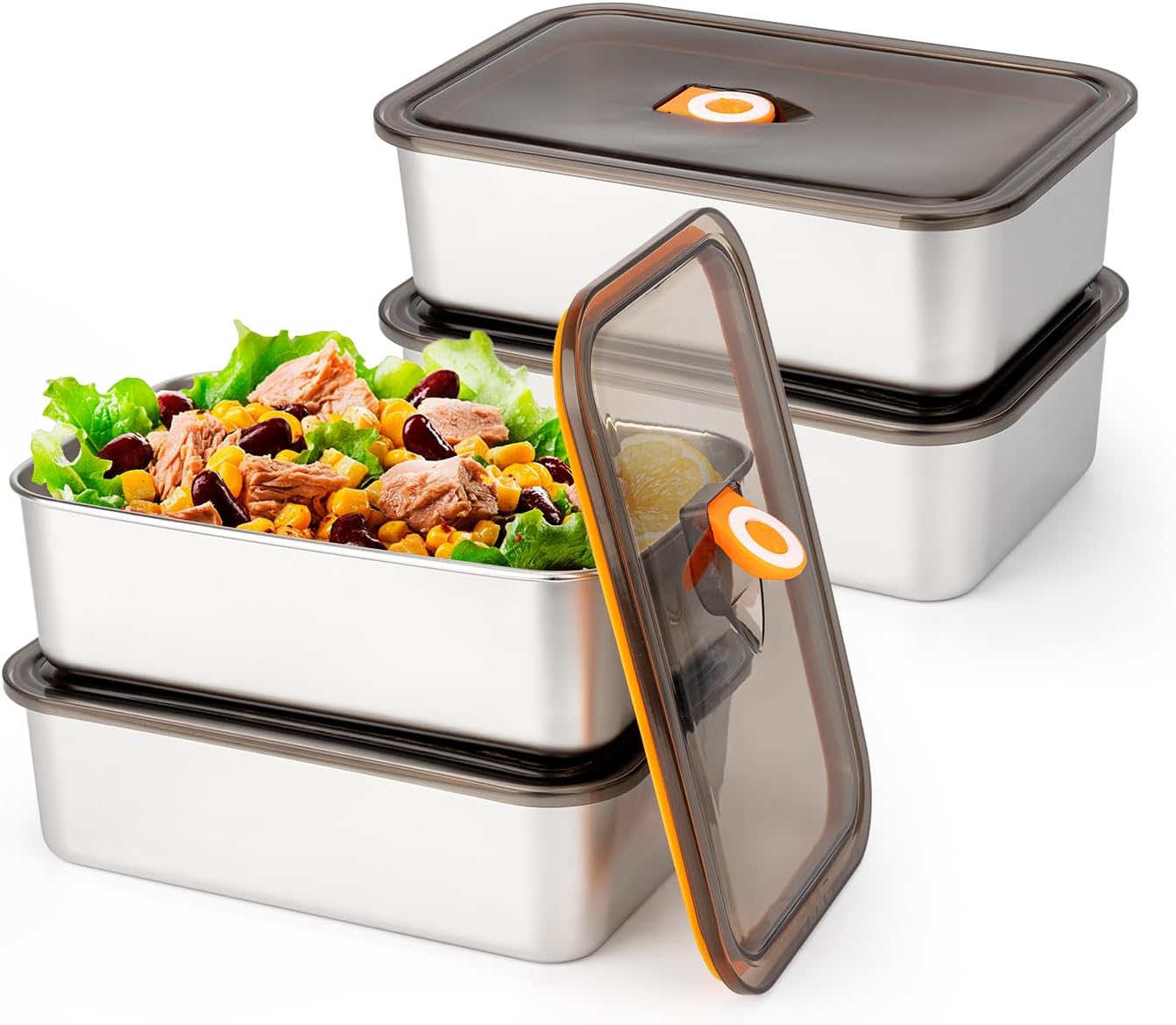 6 Pack(57oz) Stainless Steel Food Storage Containers with Lids Leak Proof & Airtight | Stackable Stainless Steel Containers for Meal Prep、Snack、Fruit，Freezer & Dishwasher Safe