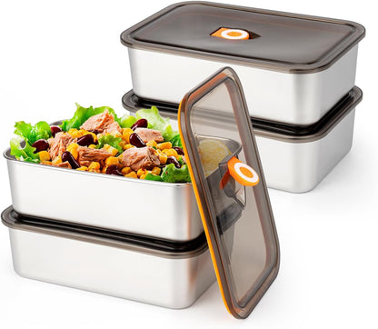 6 Pack(57oz) Stainless Steel Food Storage Containers with Lids Leak Proof & Airtight | Stackable Stainless Steel Containers for Meal Prep、Snack、Fruit，Freezer & Dishwasher Safe