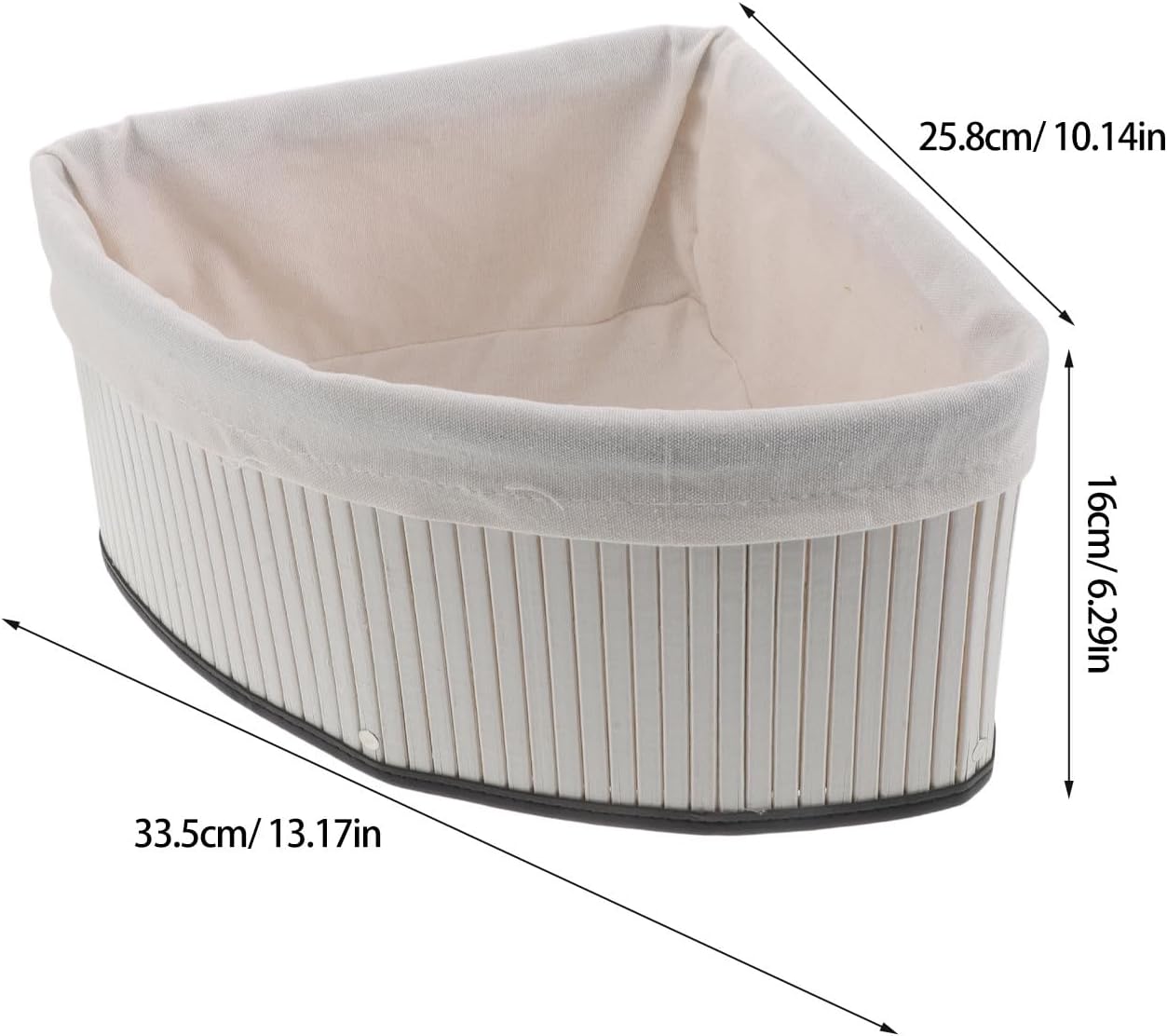 Corner Storage Basket - Bamboo Woven Organizer with Liner - Woven Pantry Basket for Shelves - Triangle Storage Bin for Kitchen, Bathroom and Bedroom (White)